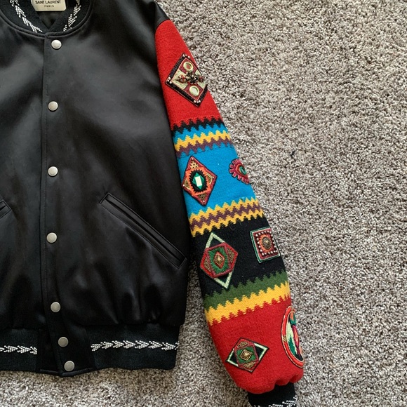 Saint Laurent Satin-Wool Teddy jacket with embroidered sleeves - Picture 6 of 16